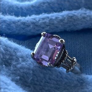 Stunning Silver Ring with Emerald Cut Amethyst Gemstone